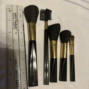 Cosmetic Makeup Brush Set of 5 Long Assorted Size Black Handles W/gold New